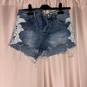 Lacy Denim Mini Shorts
